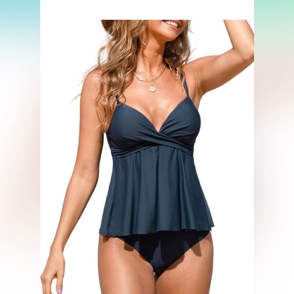 CUPSHE High Waisted Boho Rhapsody Ruffle Wrapped Tankini NWT Size M - Picture 1 of 6